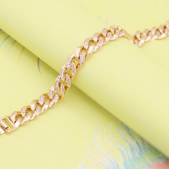 "Bold Rose Gold Cuban Link Bracelet with Sparkling CZ Accents, XPBL1020 - Picture 3 of 11